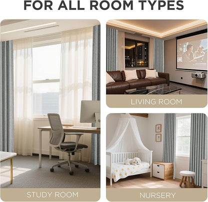 Joydeco Blackout Curtains for Bedroom - 100% Light Blocking 2 Panels Light Grey Drapes 66" W x 84" L, Thermal Insulated Room Darkening Curtains, Linen Textured for Living Room, Rod Pocket & Back Tabs