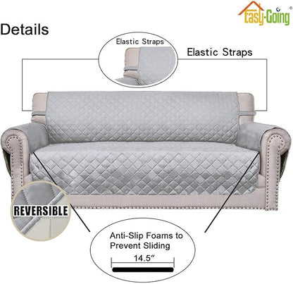 Easy-Going 4 Seater Sofa Slipcover Reversible Sofa Cover Water Resistant Couch Cover with Foam Sticks Elastic Straps Furniture Protector for Pets Children Dog Cat (XX-Large, Light Gray/Ivory)