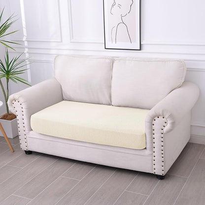 hyha Waterproof Couch Cushion Covers for Pets, Non Slip Sofa Seat Cover for Dogs Washable, Soft Thick Stretch Jacquard Fabric, Sofa Slipcovers with Elastic Bottom (1 Piece for Medium, Light Beige)