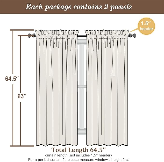 Chyhomenyc Sheer Curtains 63 Inch Length 2 Panels, Light Filtering Rod Pocket Window Sheer Curtain Drapes for Bedroom Living Room, 42Wx63L, 2 Panels, Blush Pink