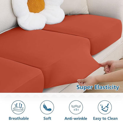 hyha Milk Silk Couch Cushion Covers, Soft Magic Sofa Covers Washable for Cushion Couch, Stretch Sectional Outdoor Cushion Covers for Patio Furniture with Elastic Bottom(Small, Rust)