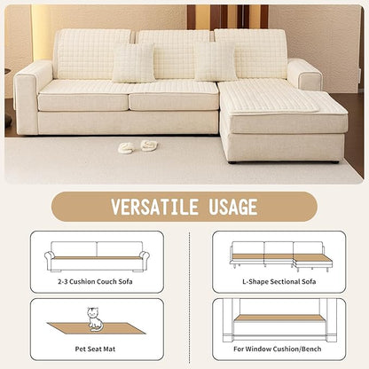 Velvet Couch Covers for Dogs, Dog Sectional Couch Covers, Pet Couchs Cover for 2-3 Seater, Couchs Protector for Dogs, Sectional Sofa Cover for Pet Washable(1PC,Beige White,27.6"×70.9")
