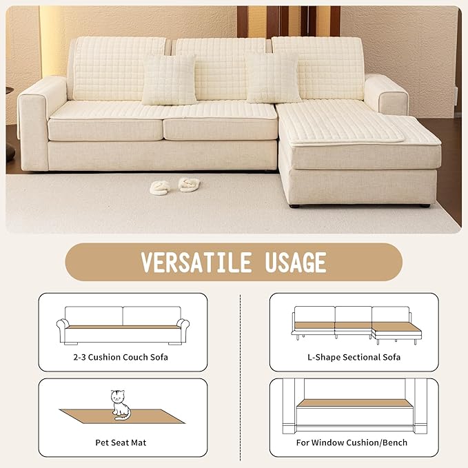 Velvet Couch Covers for Dogs, Dog Sectional Couch Covers, Pet Couchs Cover for Large Sectional, Couchs Protector for Dogs, Sectional Sofa Cover for Pet Washable(1PC,Beige White,27.6"×94.4")