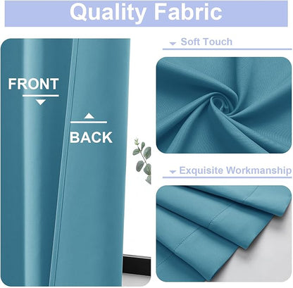 Simplebrand Ava Turquoise Blackout Curtains for Bedroom 84 Inch Length 2 Panels Set, Solid Thermal Insulated Privacy Nursery Window Treatment Curtains Blackout Drapes, W50 x L84 Inch, Turquoise