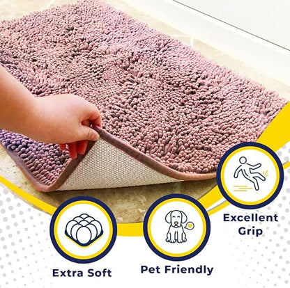 Muddy Mat® | Super Absorbent Door Mat Indoor, Microfiber Quick Dry Chenille Entryway Rug, Non-Slip Front Door Mat, Indoor Mats for Entryway, Machine Washable Pet Rug, Pink 18"x28"