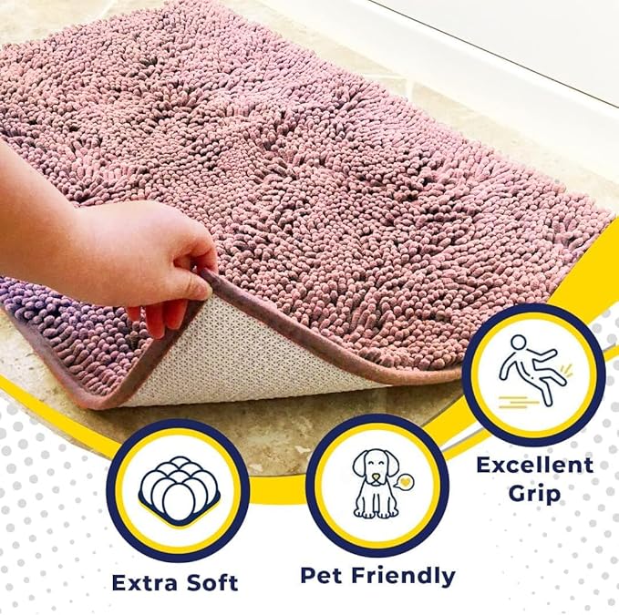 Muddy Mat® | Super Absorbent Door Mat Indoor, Microfiber Quick Dry Chenille Entryway Rug, Non-Slip Front Door Mat, Indoor Mats for Entryway, Machine Washable Pet Rug, Light Pink 24" x 120"