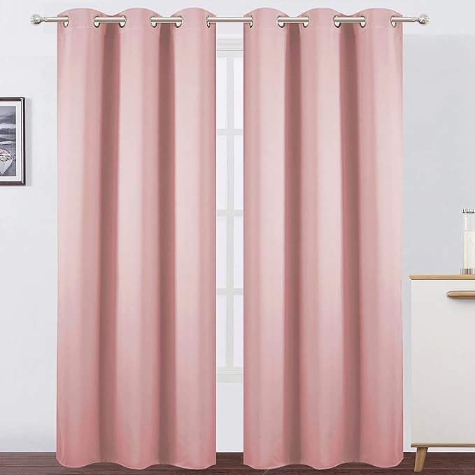 LEMOMO Pink Blackout Curtains/42 x 84 Inch/Set of Two Panels Grommet Bedroom Curtains