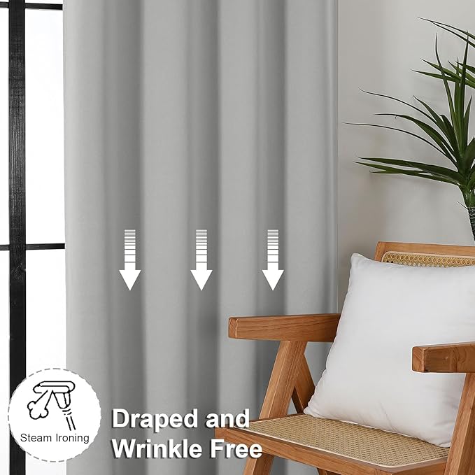 Simplebrand Ava Silver Grey Blackout Curtains for Bedroom 90 Inches Long 2 Panels Set, Solid Privacy Energy Saving Living Room Window Treatment Curtains Blackout Drapes, W50 x L90 Inch, Silver Grey
