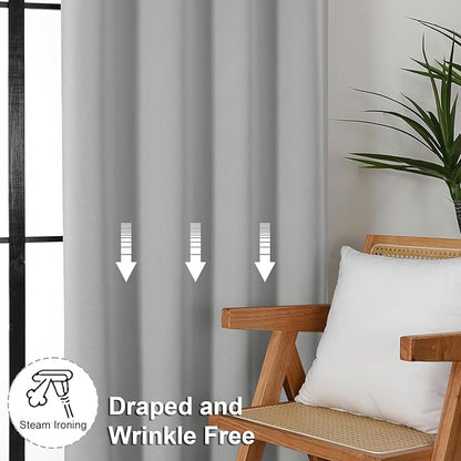 Simplebrand Ava Silver Grey Blackout Curtains for Bedroom 84 Inch Length 2 Panels Set, Solid Thermal Insulated Privacy Living Room Window Treatment Curtains Blackout Drapes, W50 x L84 Inch