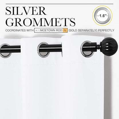 NICETOWN Window Curtains 86 inches Long - (Pure White) 55 by 86 inches, 1 Pair, 50% Light Blocking Grommet Drapes/Draperies for Living Room