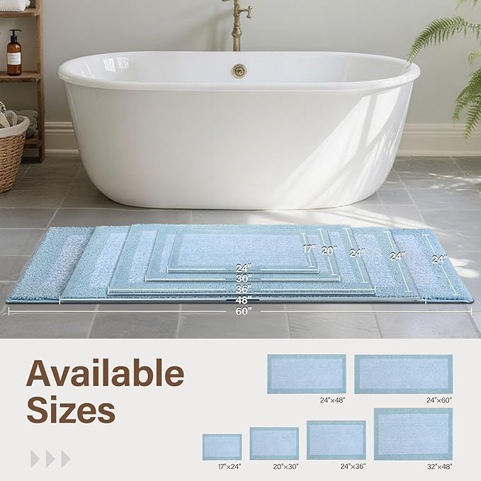 Bathroom Rugs 24x17 Non Slip Washable, Light Blue Bath Mat for Bathroom Floor Tub, Soft Absorbent Quick Dry Mats for Shower, Bathtub,Home Decor