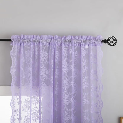 YJ YANJUN Vintage Lace Curtains 72 Inches Long-Victorian Floral Pattern Lavender Sheer Curtain Panels for Living Room Bedroom, Romantic Girls Room Decor 2 Panels 52W x 72L Light Purpel