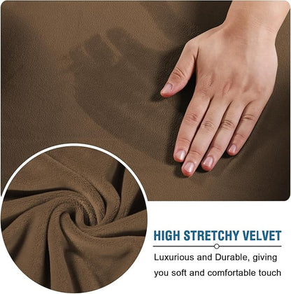 H.VERSAILTEX High Stretch Sofa Slipcover 4 Piece Cover Velvet Furniture Protector Form Fit Thick Velvet Extra Large Sofa Cover for 3 Cushion Couch Width Up to 97 Inch (Large Sofa, Bronze Brown)