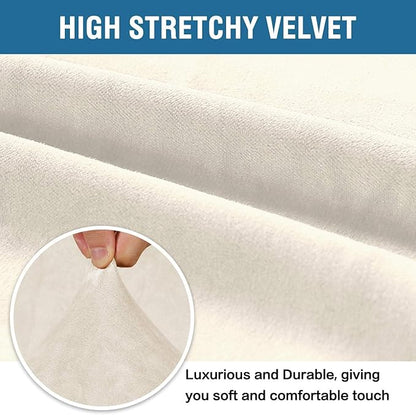 H.VERSAILTEX Stretch Velvet Sofa Covers for 3 Cushion Couch Covers Furniture Protector Soft with Non Slip Elastic Bottom, Crafted from Thick Comfy Rich Velour (Large Sofa 90"-97", Ivory)