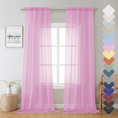 Lecloud Sheer Curtains 96 Inches Long 2 Panels, Light Pink Farmhouse Voile Curtain for Windows, Soft Airy Curtains for Living Room Bedroom Rod Pocket, Each Panel 42 X 96 Inch