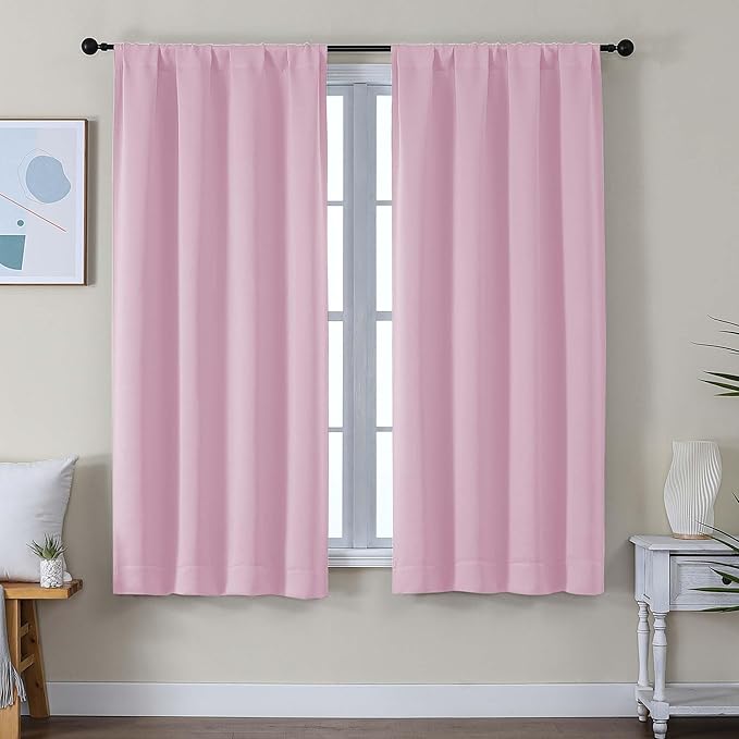 Simplebrand Ava Pink Blackout Curtains for Bedroom 63 Inch Length 2 Panels Set, Solid Thermal Insulated Energy Saving Rod Pocket Window Treatment Curtains Blackout Drapes, W40 x L63 Inch, Pink