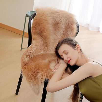 linmopm Faux Fur Rug Sheepskin Shag Fluffy Fuzzy Beige 2x3 ft Small Rugs for Bedroom Bedside Bed Floor Living Room Plush High-Density Cushion Carpet Super Sofa Cover