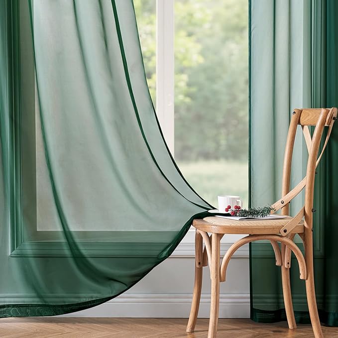 MIULEE 2 Panels Christmas Solid Color Sheer Window Curtains Elegant Window Voile Panels/Drapes/Treatment for Bedroom Living Room (54X54 Inches Hunter Green)