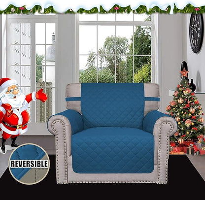 Easy-Going Chair Sofa Slipcover Reversible Sofa Cover Water Resistant Couch Cover Furniture Protector Cover with Elastic Straps for Pets Kids Children Dog Cat (Chair, PeacockBlue/Beige)