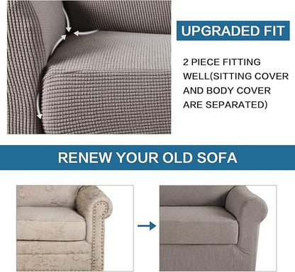 H.VERSAILTEX Stretch Chair Slipcovers 2 Pieces Armchair Cover Furniture Protector Chair Covers for Living Room Fit Chair Width Up to 47 Inches, Jacquard Spandex High Spandex Fabric(Chair, Taupe)