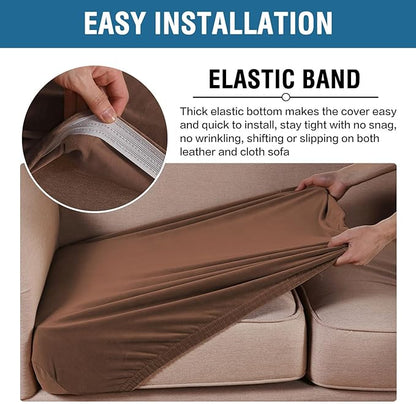 H.VERSAILTEX Velvet Stretch Couch Cushion Cover Plush Cushion Slipcover for Loveseat Cushion Furniture Protector Seat Cushion Sofa Cover (2 Piece Medium Sofa Cushion Covers, Caramel)
