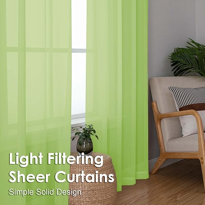 OVZME Sheer Curtains 84 Inches Long 2 Panels Set, Light Filtering Transparent Lightweight Soft Window Treatment Panels for Study Room Living Room Guest Room, Each 42W x 84L Inches, Lime
