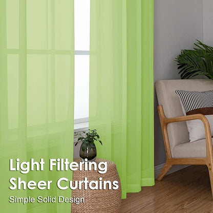 OVZME Sheer Curtains 84 Inches Long 2 Panels Set, Light Filtering Transparent Lightweight Soft Window Treatment Panels for Study Room Living Room Guest Room, Each 42W x 84L Inches, Lime