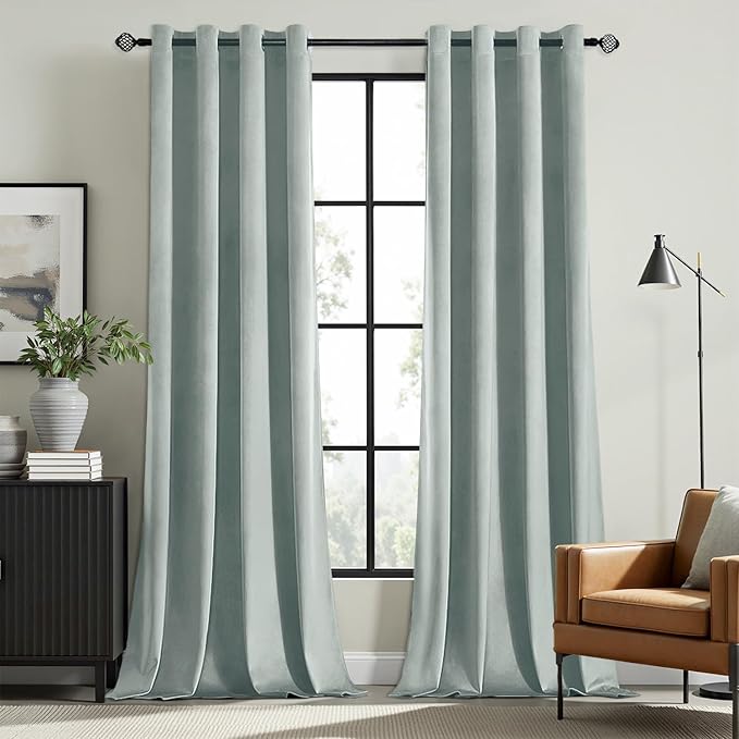 MIULEE Velvet Curtains Misty Blue Elegant Grommet Thermal Insulated Soundproof Room Darkening Curtains/Drapes for Classical Living Room Bedroom Decor 52 x 84 Inch Set of 2