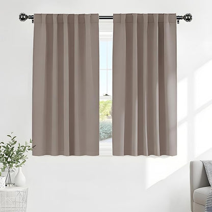 PONY DANCE Blackout Curtains Thermal Insulated Window Treatment Panels Room Darkening Blackout Drapes for Living Room Back Tab/Rod Pocket Bedroom Draperies, 52 x 54 Inch, Light Taupe, 2 Panels