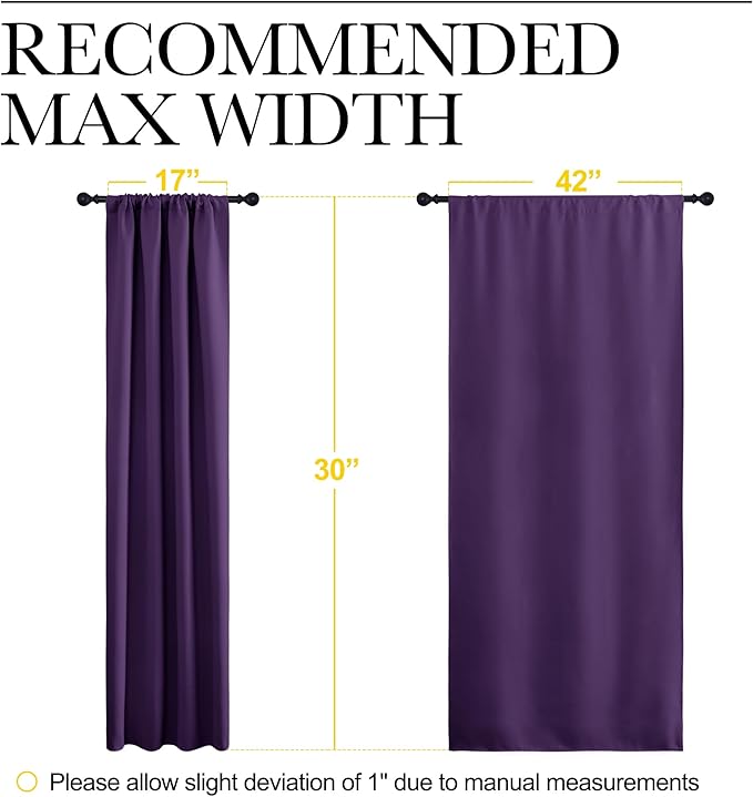 NICETOWN 2 Panels Blackout Curtains, Rod Pocket Thermal Insulated Drapes for Kitchen, Heavy Duty Small Window Treatment for Dorm Room, Studio Apartment, Basement (Royal Purple, W42 x L30)