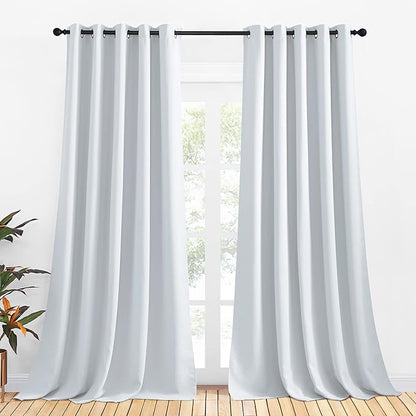 NICETOWN Room Darkening Draperies Curtains Panels, Window Treatment Thermal Insulated Grommet Room Darkening Curtains/Drapes for Bedroom (Greyish White, 2 Panels, 70-inch by 95-inch)