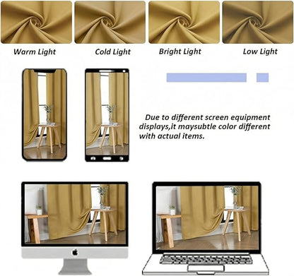 Simplebrand Ava Bright Gold Short Blackout Curtains for Bedroom 45 Inches Long 2 Panels Set, Solid Thermal Insulated, Energy Saving Window Treatment Curtains Blackout Drapes, W40 x L45 Inch
