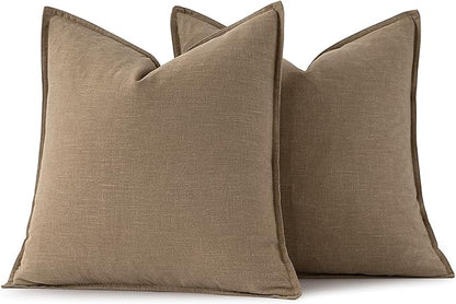 MIULEE Decorative Linen Euro Sham Pillow Covers 28x28 Inch Khaki Boho Farmhouse Neutral Winter Couch Throw Pillows for Bed Pack of 2 Accent Modern Pillowcase Sofa Livingroom Home Decor