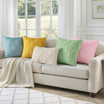decorUhome Throw Pillow Covers 12x20 Inch Set of 2, Soft Plush Faux Wool White Solid Couch Pillow Covers, Accent Farmhouse Neutral Rectangle Pillow Cases for Sofa Bed Living Room