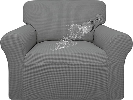 Easy-Going 100% Waterproof Chair Couch Cover, Dual Waterproof Sofa Cover, Stretch Jacquard Sofa Slipcover, Leakproof Furniture Protector for Kids, Pets, Dog and Cat (Chair, Grey)