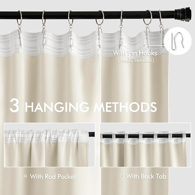 MIULEE Beige White Back Tab Blackout Curtains 120 Inch Long 2 Panels Set for Bedroom, Rod Pocket/Pinch Pleated Extra Long Thermal Insulated Living Room Darkening Light Blocking 10FT Drapes