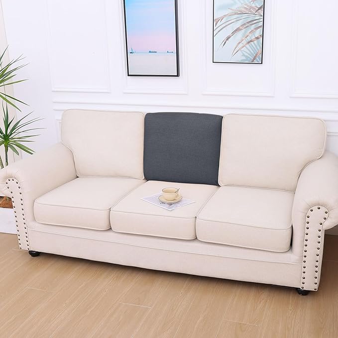 hyha Waterproof Couch Cushion Covers for Pets, Non Slip Sofa Seat Cover for Dogs Washable, Soft Thick Stretch Jacquard Fabric, Sofa Slipcovers with Elastic Bottom (1 Piece for Backrest L, Grey)