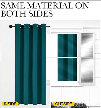 NICETOWN Faux Silk Teal Curtains & Drapes for Bedroom, Grommet Top Thermal Insulated Room Darkening Energy Saving Privacy Drapes for Nursery, 2 Panels, W52 x L63