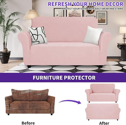 ZNSAYOTX Super Stretch Loveseat Covers (57"-70"), New Striped Love Seat Slipcover, Dogs Pet Friendly Anti-Slip Couch Protector Spandex Durable 2 Seater Fabric Sofa Cover (Rose, Loveseat)