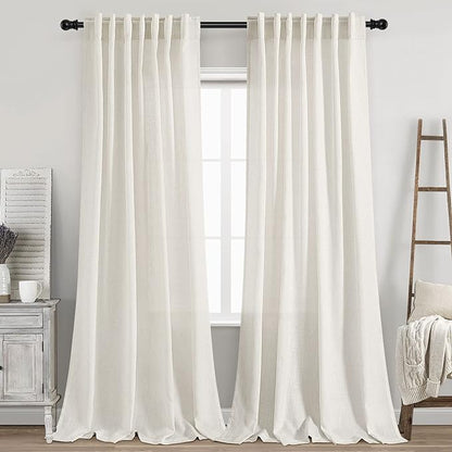 2 Panels Set Cream Linen Curtains 95 inches Long for Living Room Extra Long Back Tab Curtains Neutral Farmhouse Light Filtering Semi Sheer Linen Drapes Ceiling to Floor for Large Window Ivory