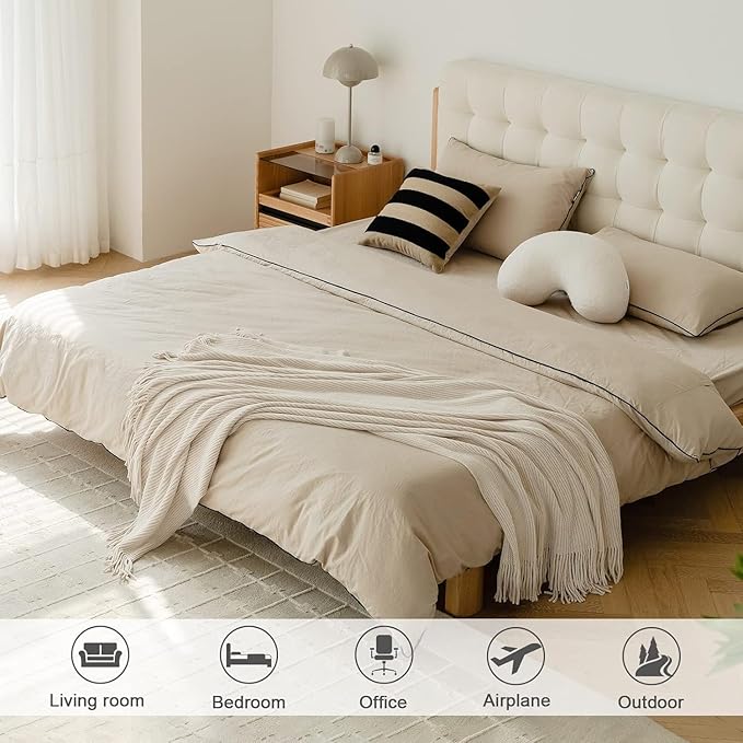 lifein Chenille Throw Blanket 60x80 - Soft Boho Knitted Blanket for Couch Cozy Farmhouse Decor Bed Throw, Lightweight All Season White/Cream Blanket, Decorative for Living Room Bedroom Spring Decor