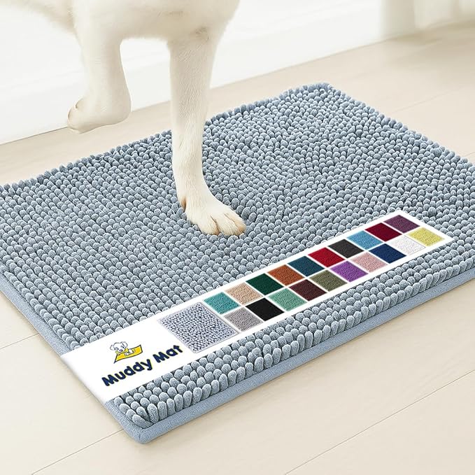 Muddy Mat® | Super Absorbent Door Mat Indoor, Microfiber Quick Dry Chenille Entryway Rug, Non-Slip Front Door Mat, Indoor Mats for Entryway, Machine Washable Pet Rug, Baby Blue 18"X28"