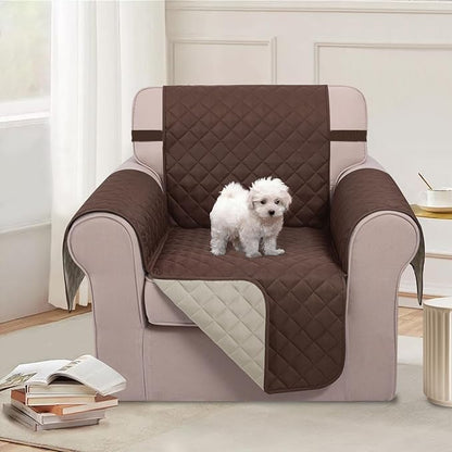 U-NICE HOME Reversible Oversized Chair Covers Quilted Water Repellent Pet Protectors with Elastic Straps(28''Armchair, Coffee/Beige)