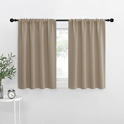 NICETOWN RV Blackout Curtains for Camper Windows, Taupe, 42" x 36", Set of 2, Kitchen Curtains, Short Blackout Drapes, Thermal Insulated Rod Pocket Window Treatment Draperies for Nursery