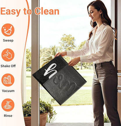 StepLively Door Mat Home Welcome Mats Outdoor and Indoor, Heavy-Duty Low-Profile Non-Slip Front Welcome Mat for Home Entrance, Outside Entry, Yard, Floor, Patio (32''x20'', Black)
