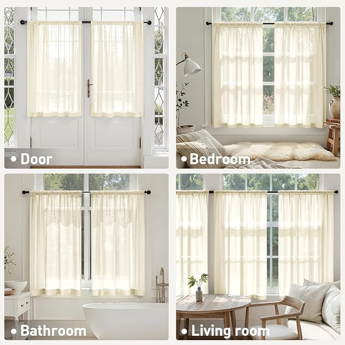 MIULEE Light Cream Sheer Curtains 63 Inches Long, 4 Panels Set, Light Filtering Rod Pocket Voile Drapes for Living Room and Bedroom, Airy Soft Fabric Window Treatments, 42 x 63 Inches