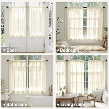 MIULEE Light Cream Sheer Curtains 63 Inches Long, 4 Panels Set, Light Filtering Rod Pocket Voile Drapes for Living Room and Bedroom, Airy Soft Fabric Window Treatments, 42 x 63 Inches