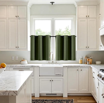 MIULEE Short Curtains for Windows - Olive Green Blackout Half Window Curtains Thermal Insulated Privacy Drapes for Kitchen Bedroom Bathroom Grommet Top Small Basement Tiers W40 x L36 Inch 2 Panels
