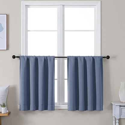 Simplebrand Ava Denim Short 24 Inches Blackout Curtain 2 Panels Set, Half Window Rod Pocket Privacy Curtain Tiers for Kitchen, Curtains Blackout for Bathroom Shades, W30 x L24 Inch, Denim