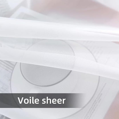 youleyar Solid Sheer Rod Pocket Curtain Voile Draperies 4 Panels White Beige Black Grey Coffee 52 Inch Width 90 Inch Long 1 Pair for Kitchen Bedroom Children Living Room Yard(White,52Wｘ90L)